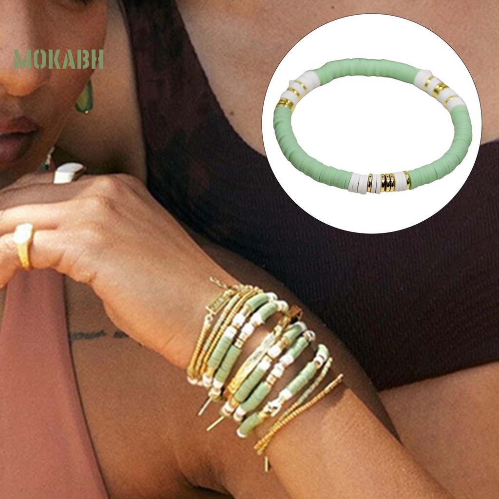 [Mok Abh] Vòng Tay Hạt Đá Polymer Co Giãn Phong Cách Boho