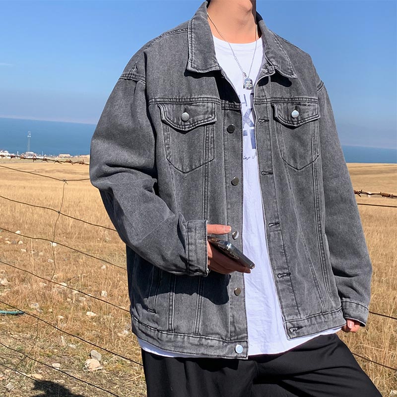 Áo Khoác Denim Dáng Rộng Phong Cách Retro Nhật Bản Thời Trang Xuân Thu Cho Nam Giới