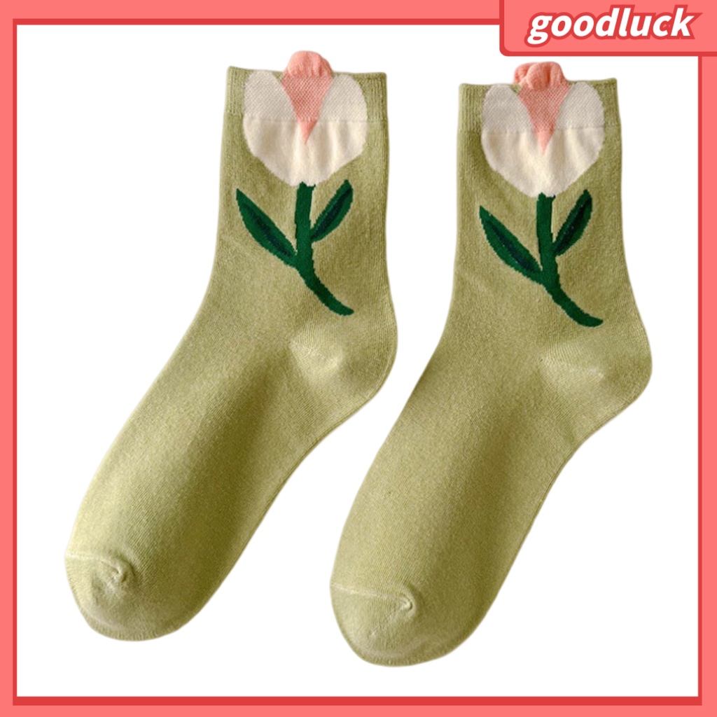 1 Đôi Vớ Mềm Co Giãn Thoáng Khí Chống Trượt Và Thấm Hút Mồ Hôi In Hình Hoa Tulip Dành Cho Nữ