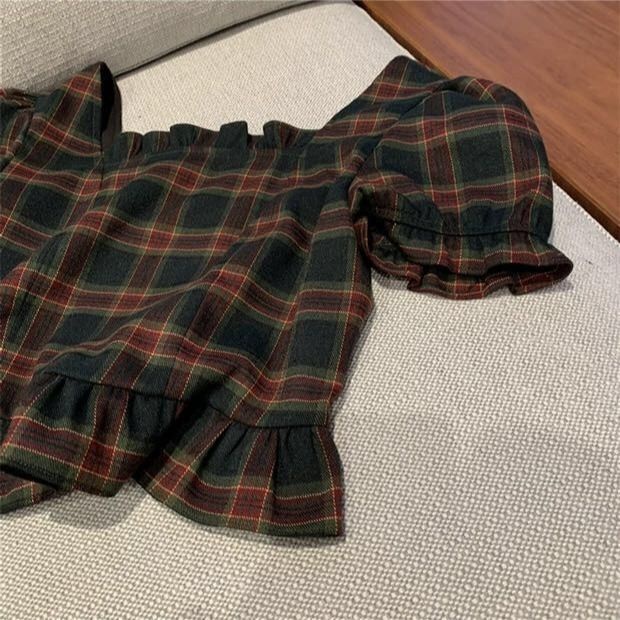 Áo Sơ Mi Ngắn Lưng Cao Dáng Ôm Chất Liệu Chiffon Họa Tiết Sọc Caro Thời Trang Mùa Hè Mới Cho Nữ