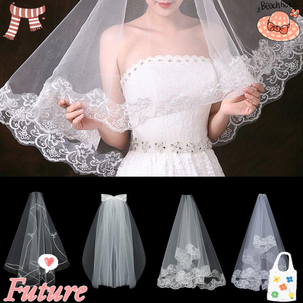 Mạng Che Mặt Hai Lớp Màu Trắng Ngà Đơn Giản Kèm Lược Mới Cho Cô Dâu