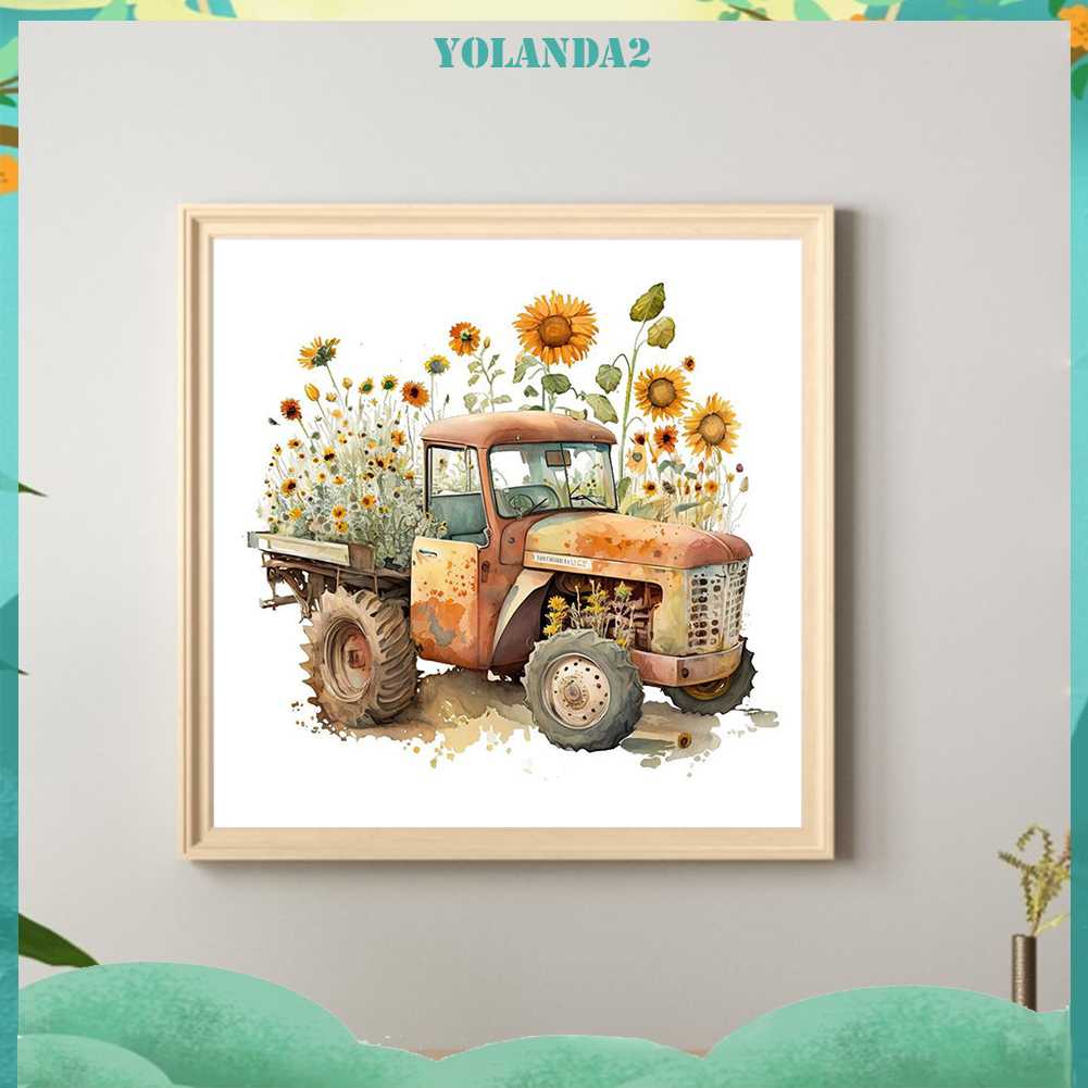 Tranh Đính Đá Kim Cương Toàn Bộ 5D DIY Hình Vẽ Máy Kéo Hoa Hướng Dương