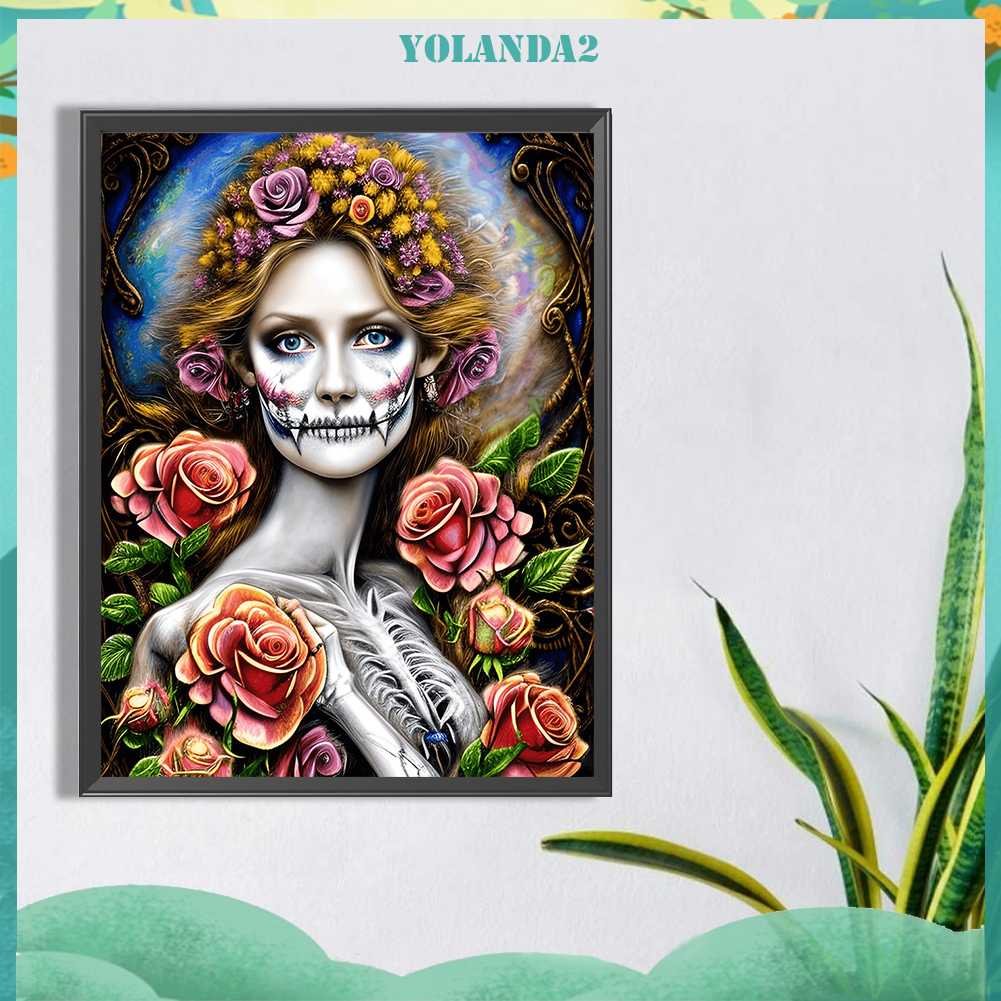 Tranh Đính Đá Kim Cương Toàn Bộ 5D DIY Hình Đầu Lâu Hoa Hồng