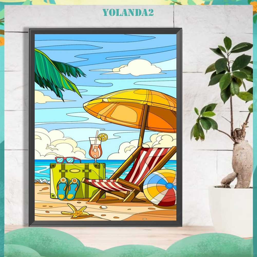 Tranh Đính Đá Kim Cương Toàn Bộ 5D DIY Hình Vẽ Ghế Bãi Biển Trang Trí Nhà Cửa