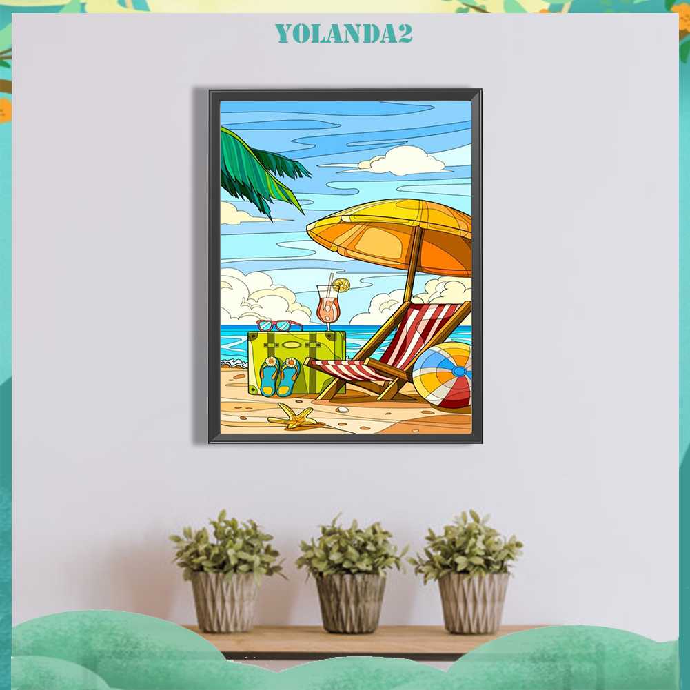 Tranh Đính Đá Kim Cương Toàn Bộ 5D DIY Hình Vẽ Ghế Bãi Biển Trang Trí Nhà Cửa