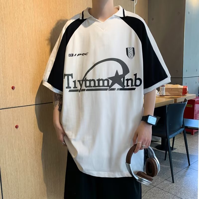 Áo Thun polo Tay Ngắn Màu Sắc Tương Phản Phong Cách Đường Phố Mỹ Thời Trang Mùa Hè Cho Nam