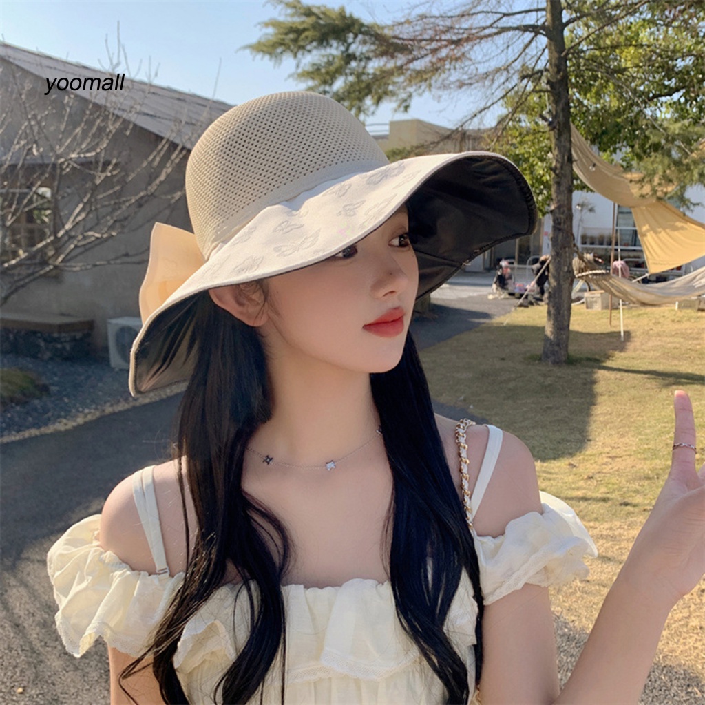Nón Tai Bèo Rộng Vành Màu Trơn In Họa Tiết Bươm Bướm Thời Trang Cho Nữ
