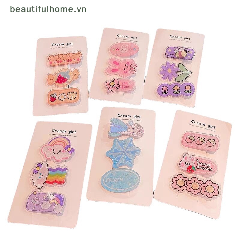 Set 3 Kẹp Tóc Hoạt Hình Xinh Xắn Cho Bé Gái