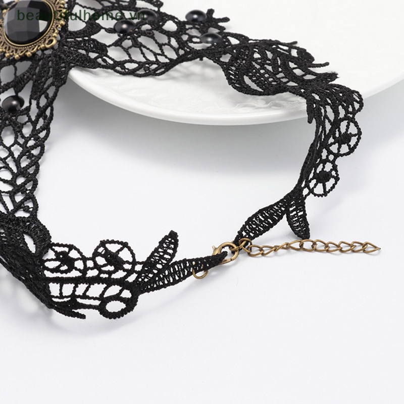 Vòng Cổ Choker Ren Đính Hạt Đá Quý Màu Đen Phong Cách Gothic Quyến Rũ Làm Quà Tặng Đẹp Cho Phụ Nữ [beauty]