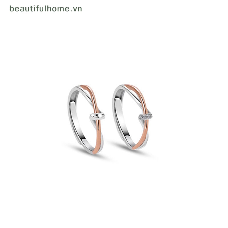 [beautifulhome] Bán Chạy Mới Bán Chạy Bộ Nhẫn Mở Tách Nút Trái Tim Zircon Màu Bạc Cho Cặp Đôi [beauty]