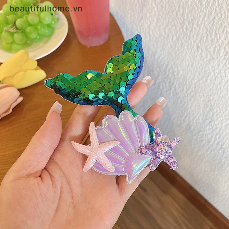 Kẹp Tóc Hình Vỏ Sò / Sao Biển / Vỏ Sò Đính Kim Sa Nhiều Màu Dễ Thương Cho Bé Gái [beauty]
