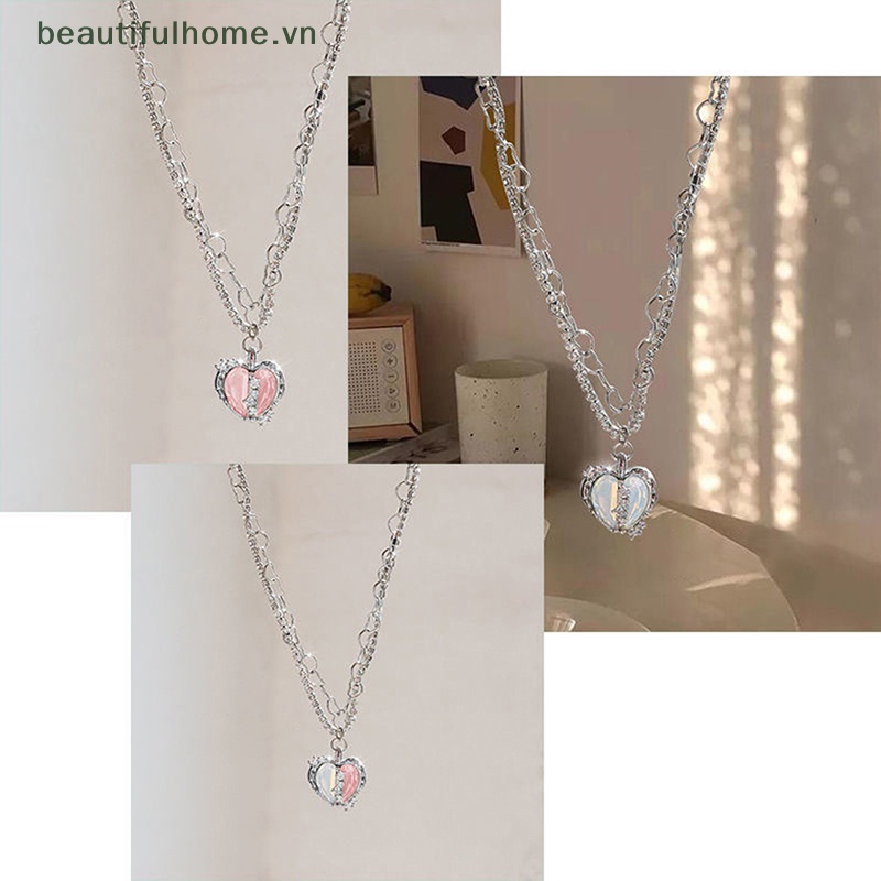 Vòng cổ Choker Nhiều Lớp Mặt Trái Tim Màu Bạc Thời Trang Y2K