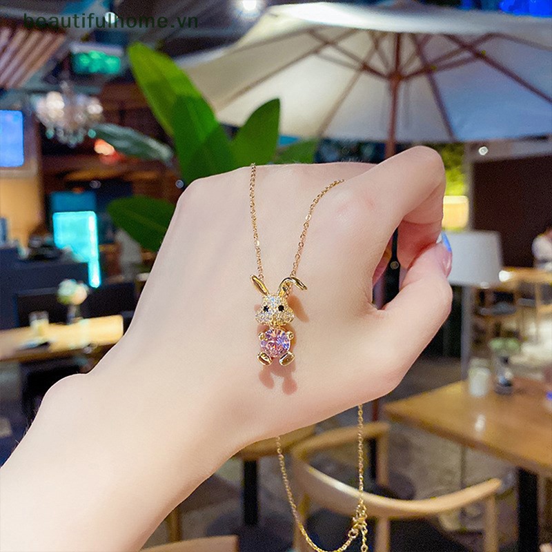 [beautifulhome] Vòng cổ Mặt Hình Thỏ Trắng Răng To Đính Pha Lê Mặt Cười Dễ Thương Thời Trang [beauty]
