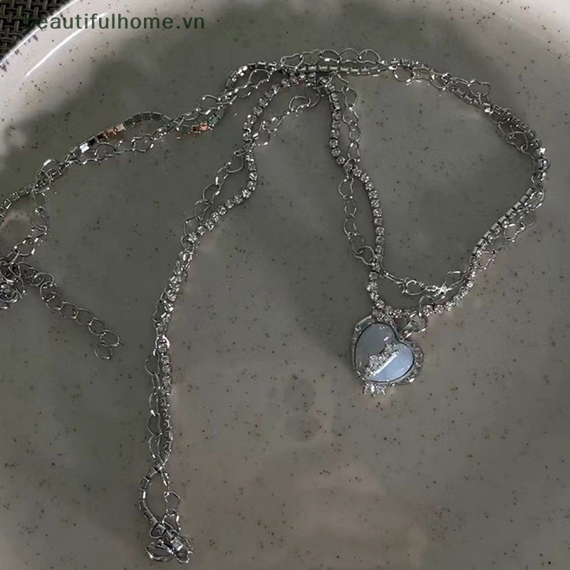 Vòng cổ Choker Nhiều Lớp Mặt Trái Tim Màu Bạc Thời Trang Y2K