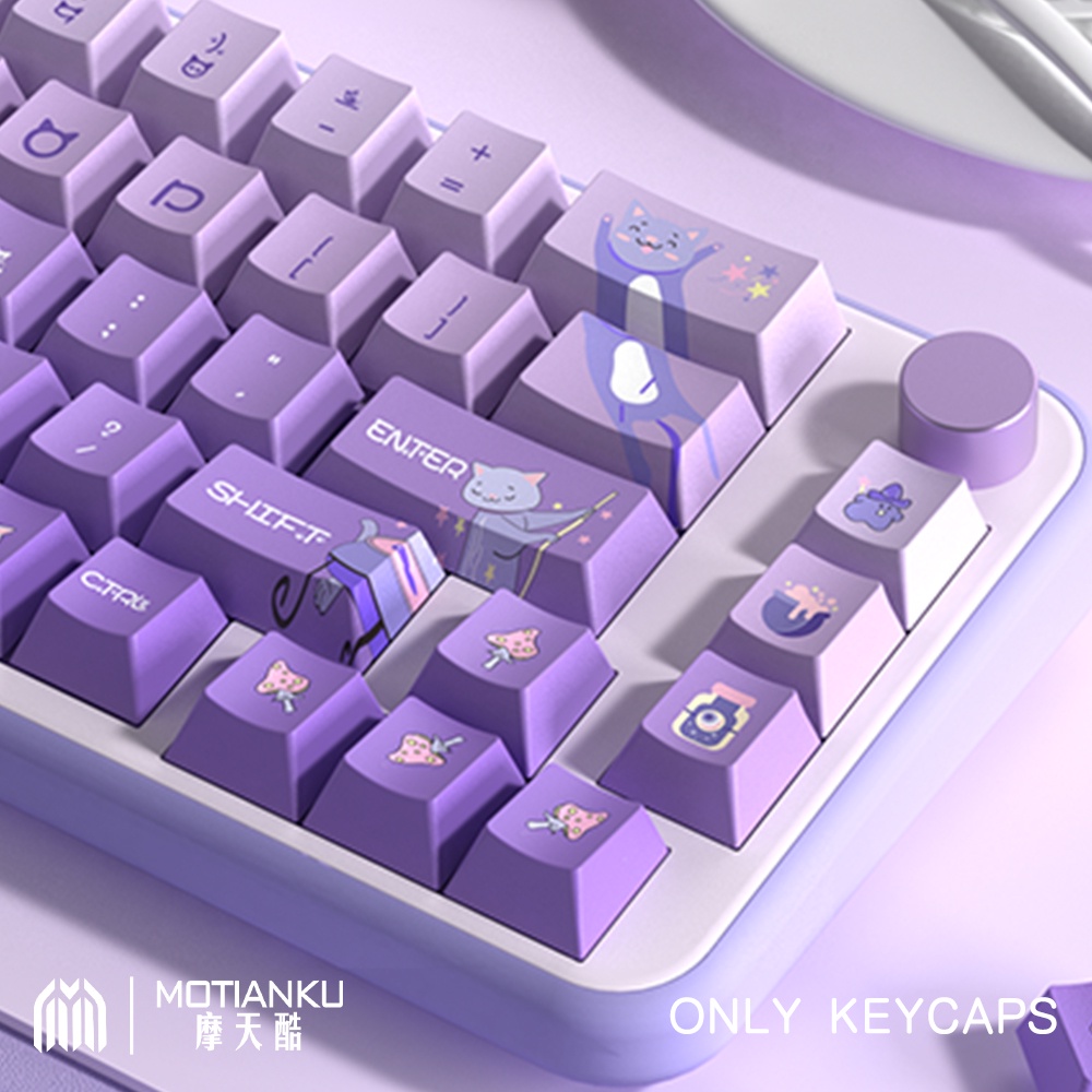 Magic Cat Keycaps Nắp Phím Cơ 7U Và ISO Họa Tiết Mèo Ma Thuật Màu Tím Dễ Thương