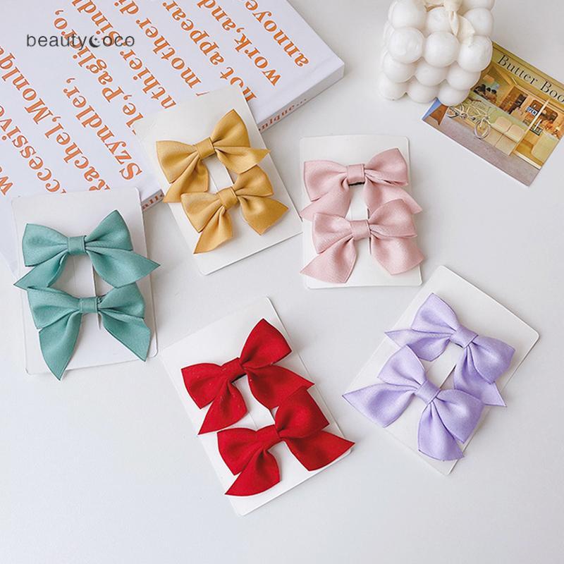 Beautycoco🍊Set 2 Kẹp Tóc Nơ Màu Trơn Dễ Thương Cho Bé Gái