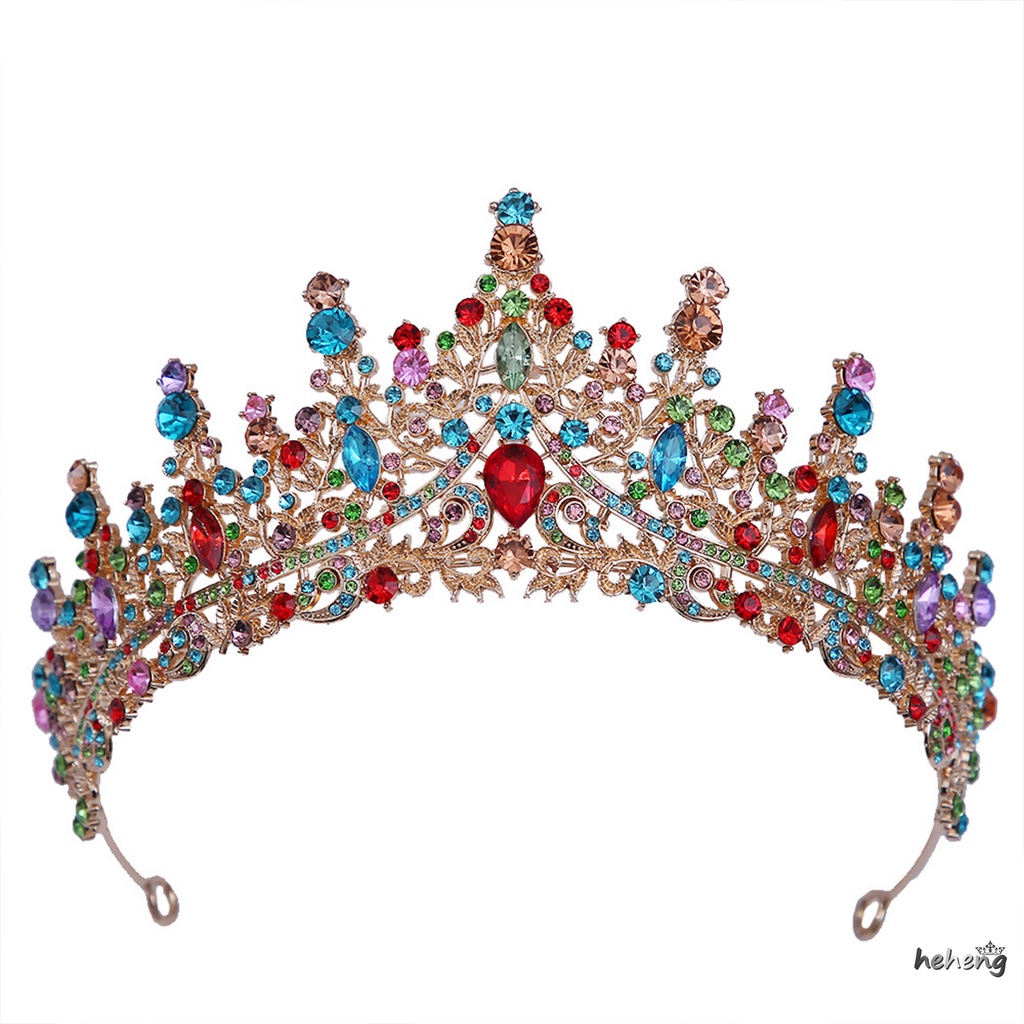 Vương Miện Tròn Lớn Đính Kim Cương Giả Nhiều Màu Sang Trọng Phụ Kiện Đám Cưới
