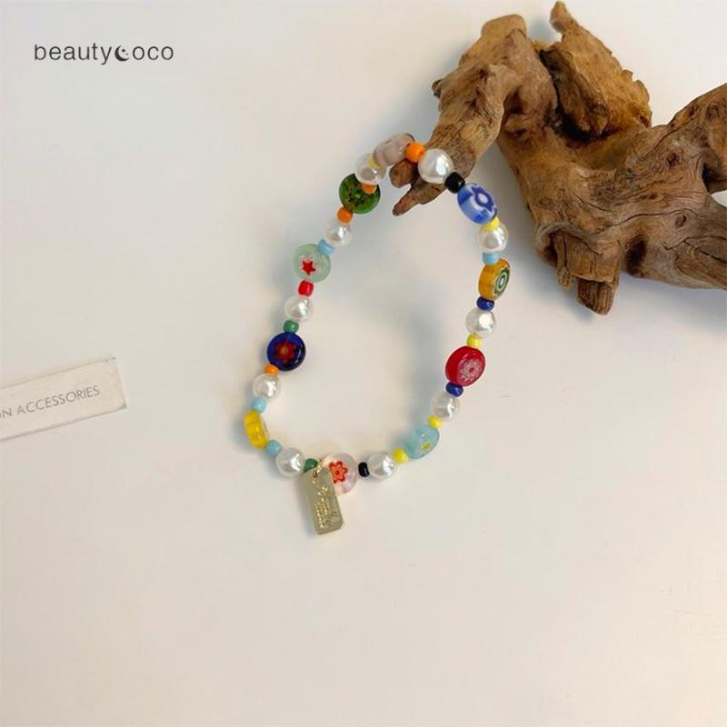 Beautycoco🍊Vòng Tay Chuỗi Hạt Đá Thủy Tinh Phong Cách Retro Thời Trang