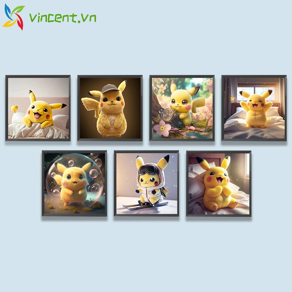 Tranh Đính Đá Kim Cương Toàn Bộ 5D DIY Hình Pikachu
