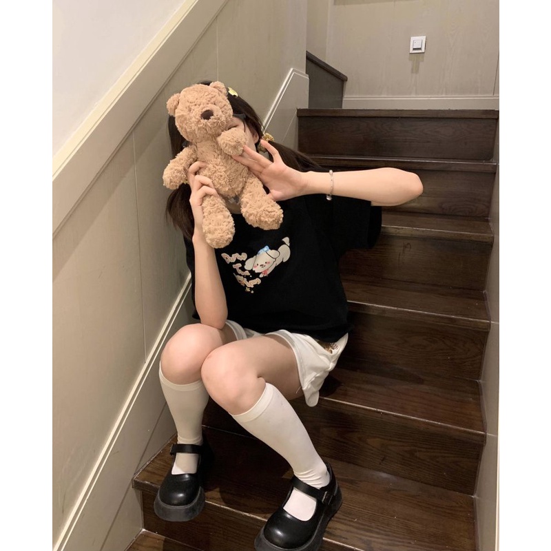 [F &amp; X] Quần Short Thể Thao Ống Rộng Lưng Cao Thêu Hình Gấu Phong Cách Retro Nhật Bản Thường Ngày Mùa Hè Dành Cho Bạn Nữ