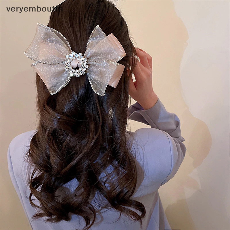 Kẹp Tóc Hình Nơ Đính Đá Organza Thời Trang Cá Tính