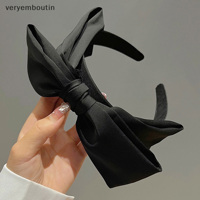 Băng Đô Cài Tóc Đính Nơ To Màu Trơn Chống Trượt Thời Trang Cho Nữ