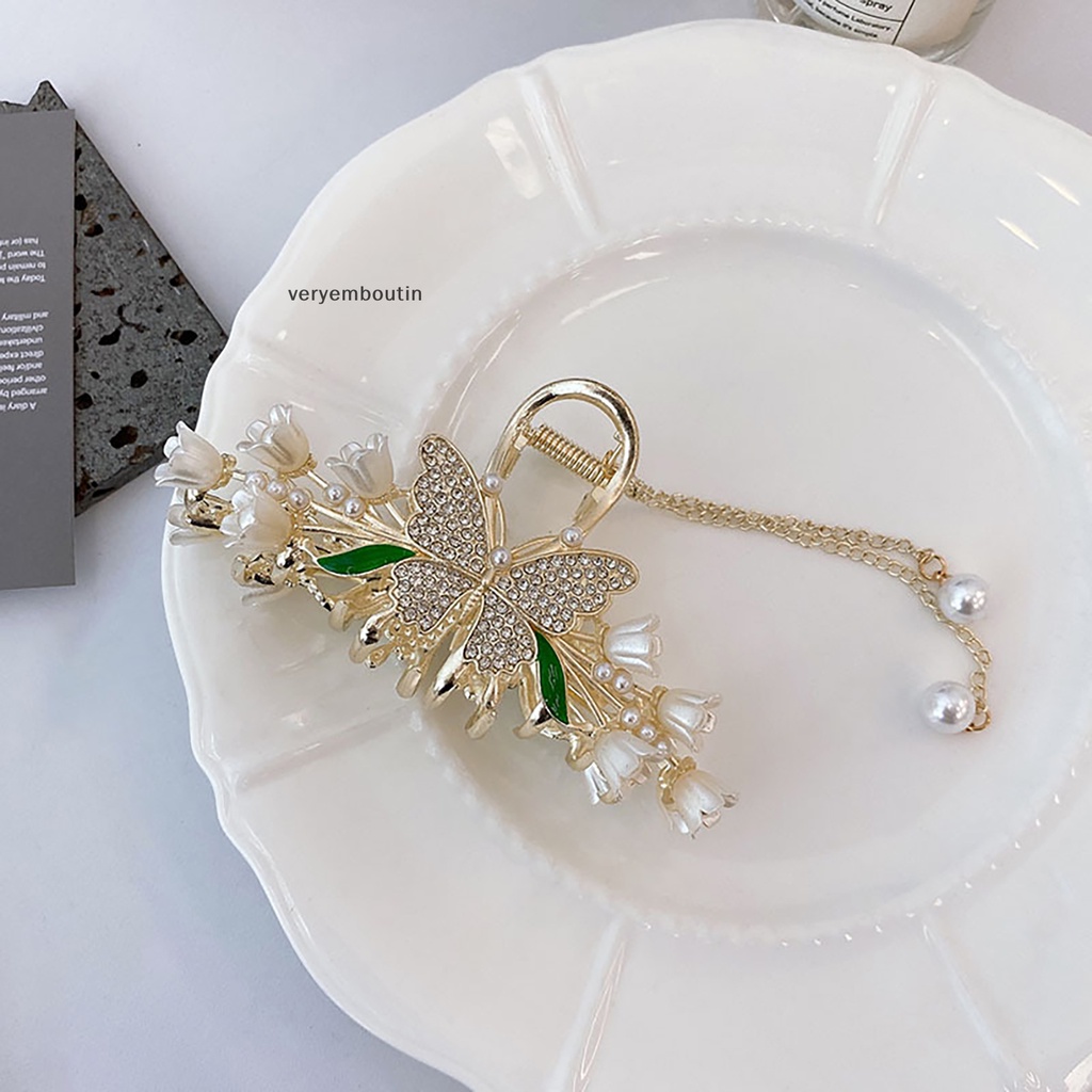 Kẹp Tóc Hình Hoa / Bướm Đính Ngọc Trai Phối Tua Rua Phong Cách Hàn Quốc Thanh Lịch Cho Nữ