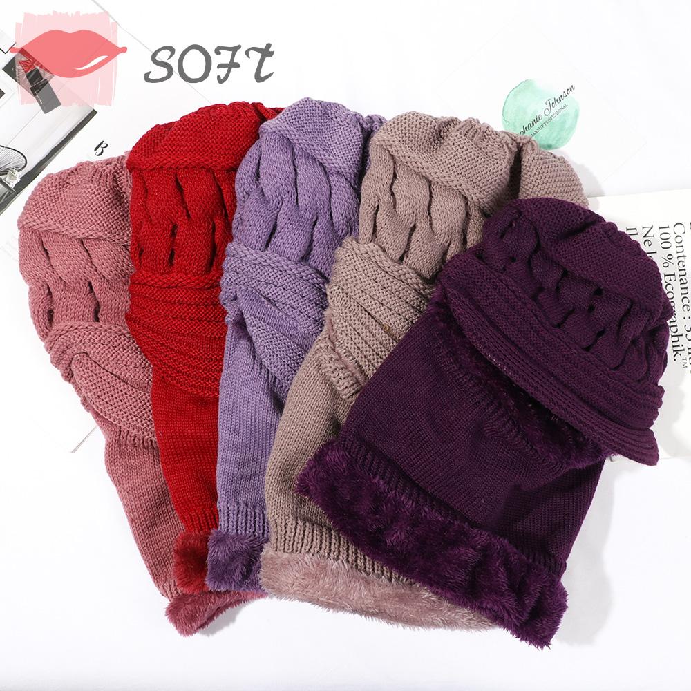 Mũ Beanie Balaclava Vải Nhung Dày Giữ Ấm Mùa Đông Cho Nữ
