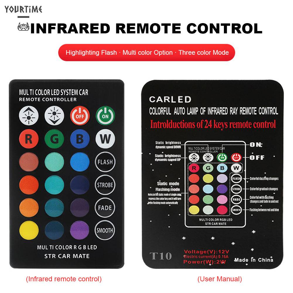 Bộ 2 Đèn LED T10 RGB Kèm Điều Khiển Từ Xa Cho Xe Hơi