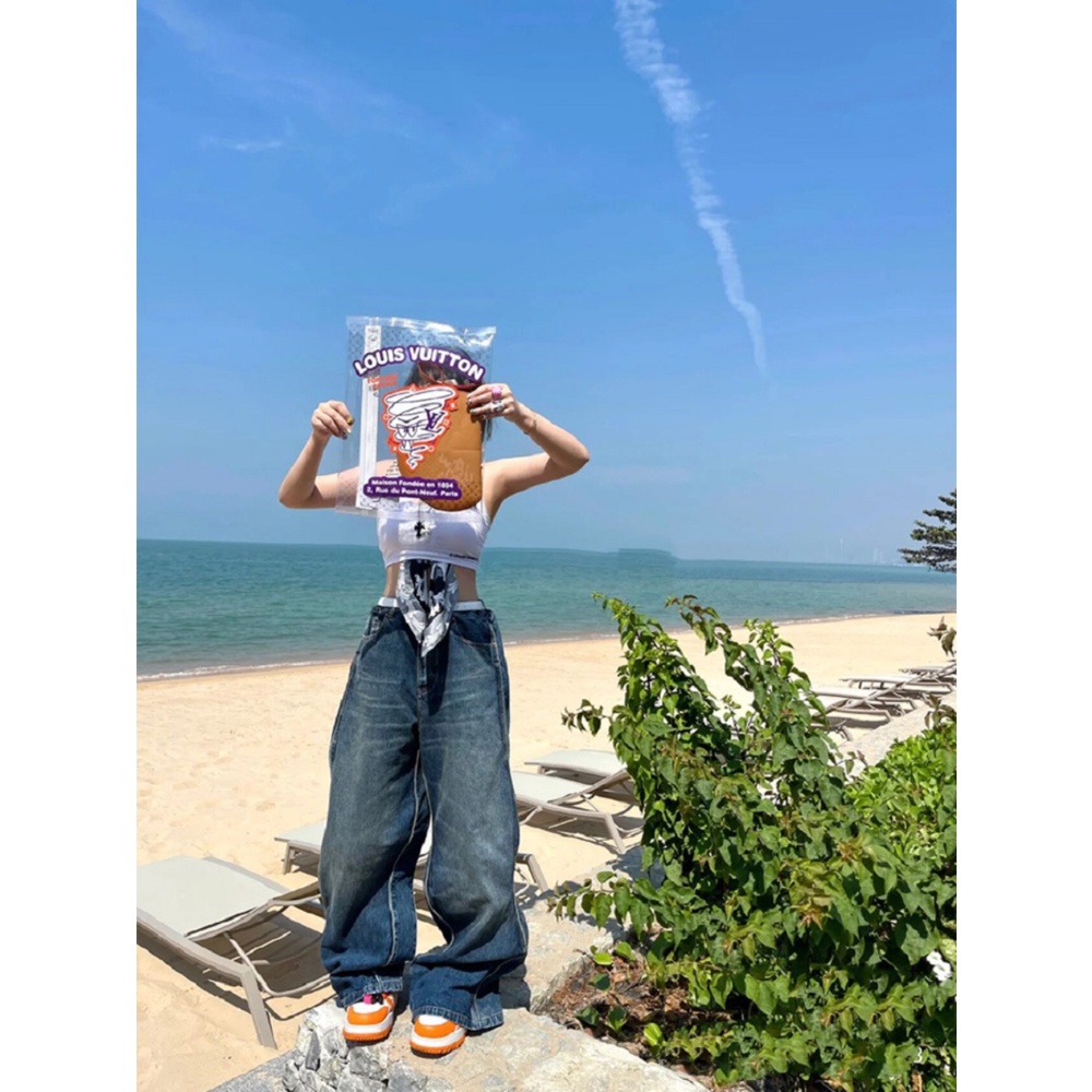 Quần Jean Wang Jiaer Chính Hãng 23ss Show Phong Cách Đường Phố Mới