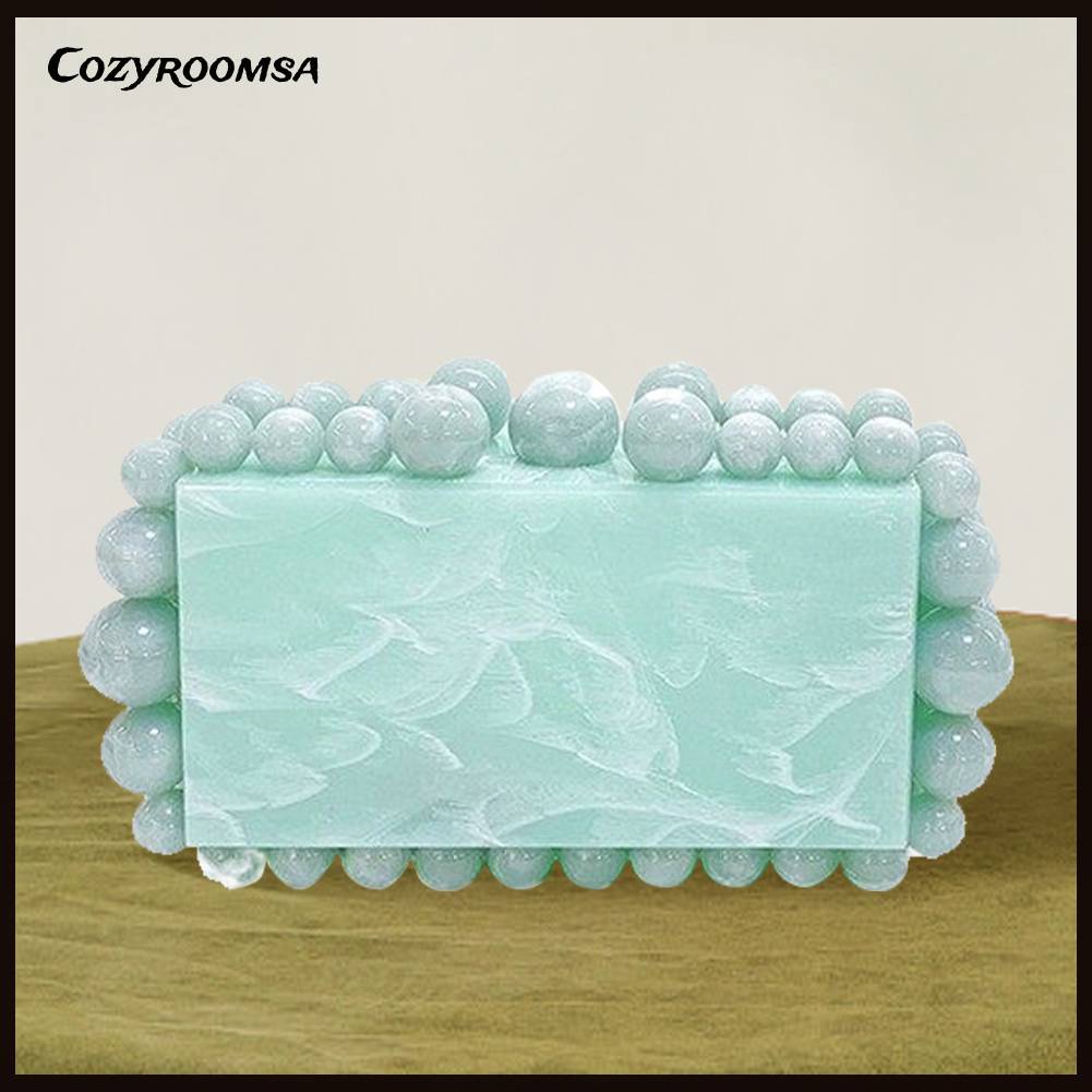 Túi Xách Đeo Chéo Đính Hạt Acrylic Phối Dây Xích Thời Trang Dạ Tiệc Sang Trọng