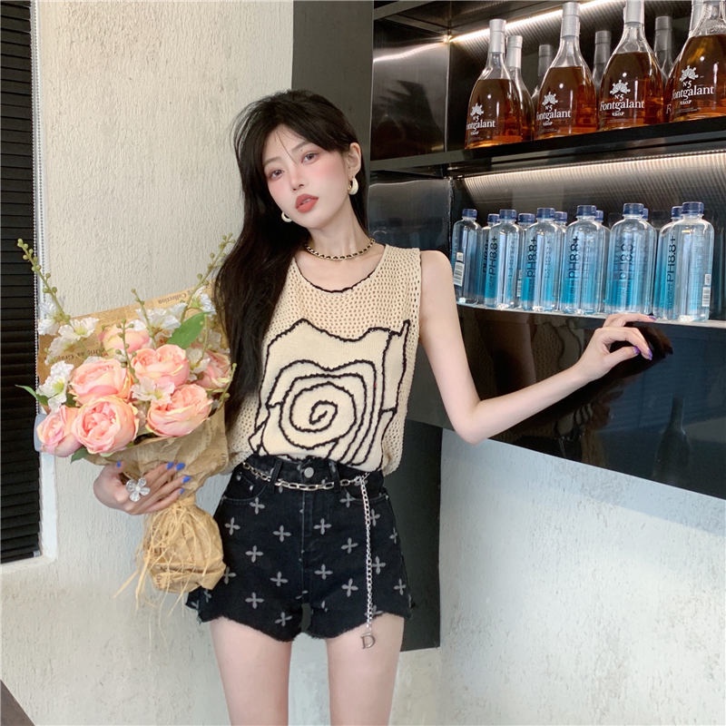 Jiashucheng Áo Dệt Kim Không Tay Thêu Họa Tiết Rỗng Phối Dây Xích Kiểu Pháp Thời Trang Mùa Hè Cho Nữ