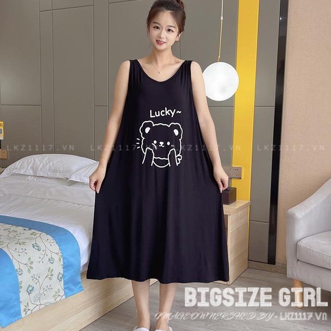 váy mặc nhà nữ Bigsize Đầm ngủ dai ,Váy ngủ Không tay dáng suông cổ chữ v in hình đen mùa hè Phong Cách hàn quốc đẹp Thanh Lịch cho nữ