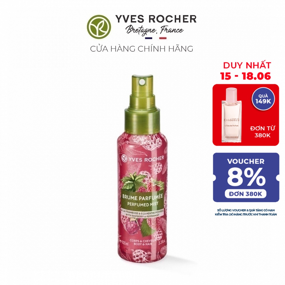 Xịt Thơm Toàn Thân Yves Rocher Sensuality Body & Hair Mist Raspberry Peppermint 100ml