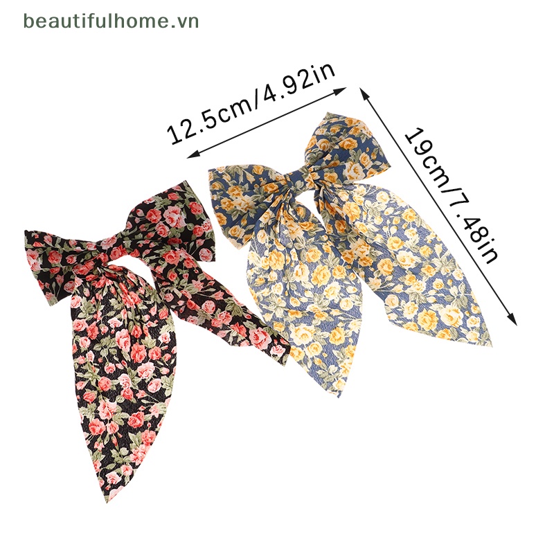 Kẹp Tóc Hình Nơ In Hoa Xinh Xắn Cho Nữ