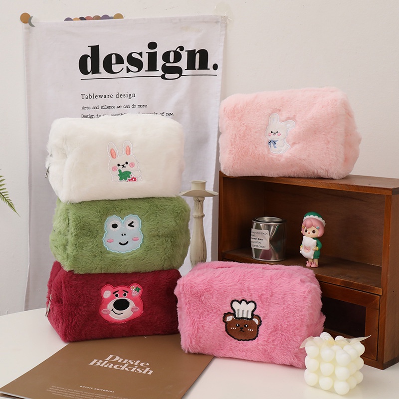 SANRIO Túi Đựng Bút / Đồ Trang Điểm Cỡ Lớn Họa Tiết Gấu / Dâu Tây Bằng Vải Bông Dễ Thương Thời Trang Harajuku Cho Nữ Y2k