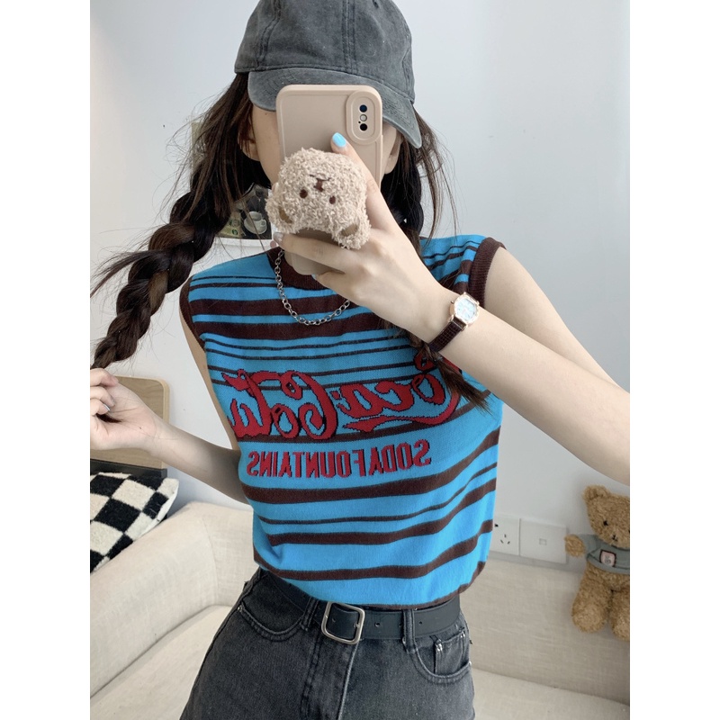 Áo Dệt Kim Không Tay Dáng Rộng Thời Trang Retro Âu Mỹ Xinh Xắn