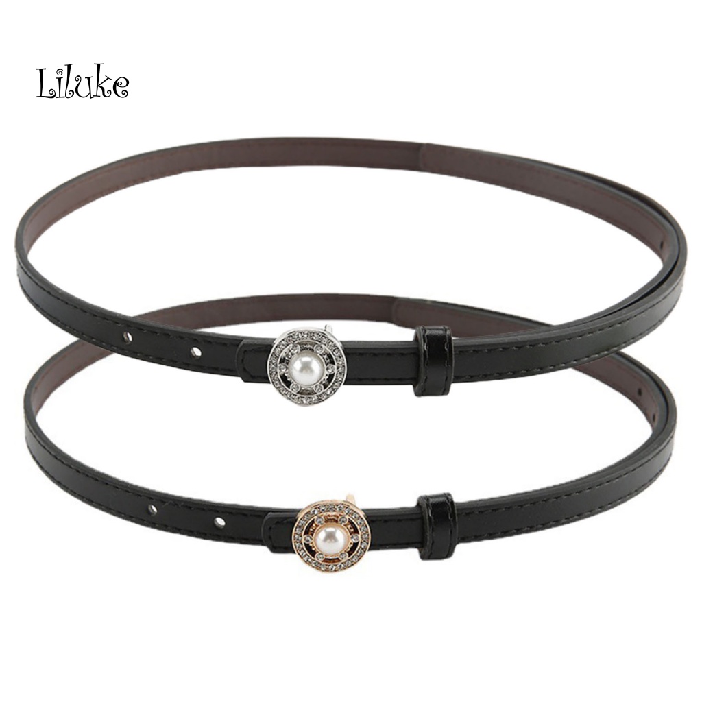 Thắt Lưng Nữ Giả Da Màu Trơn Đính Ngọc Trai Thời Trang