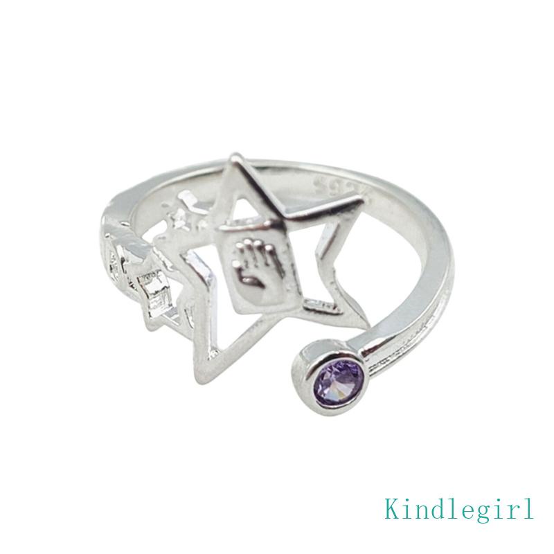 Nhẫn Hở Hình Ngôi Sao Màu Tím Đính Đá Pha Lê Có Thể Điều Chỉnh Hóa Trang Cho Nữ