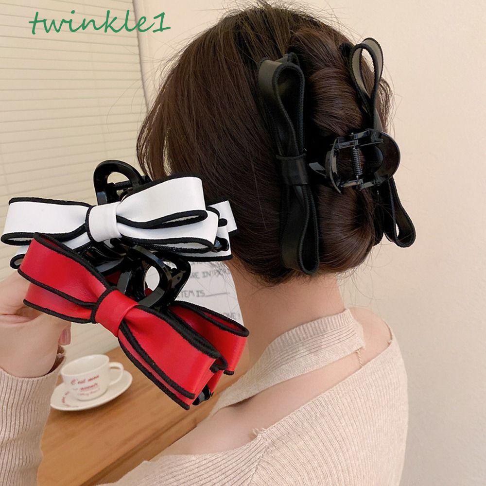 Kẹp Tóc Càng Cua Đính Nơ Bằng Da PU Lấp Lánh Cho Nữ