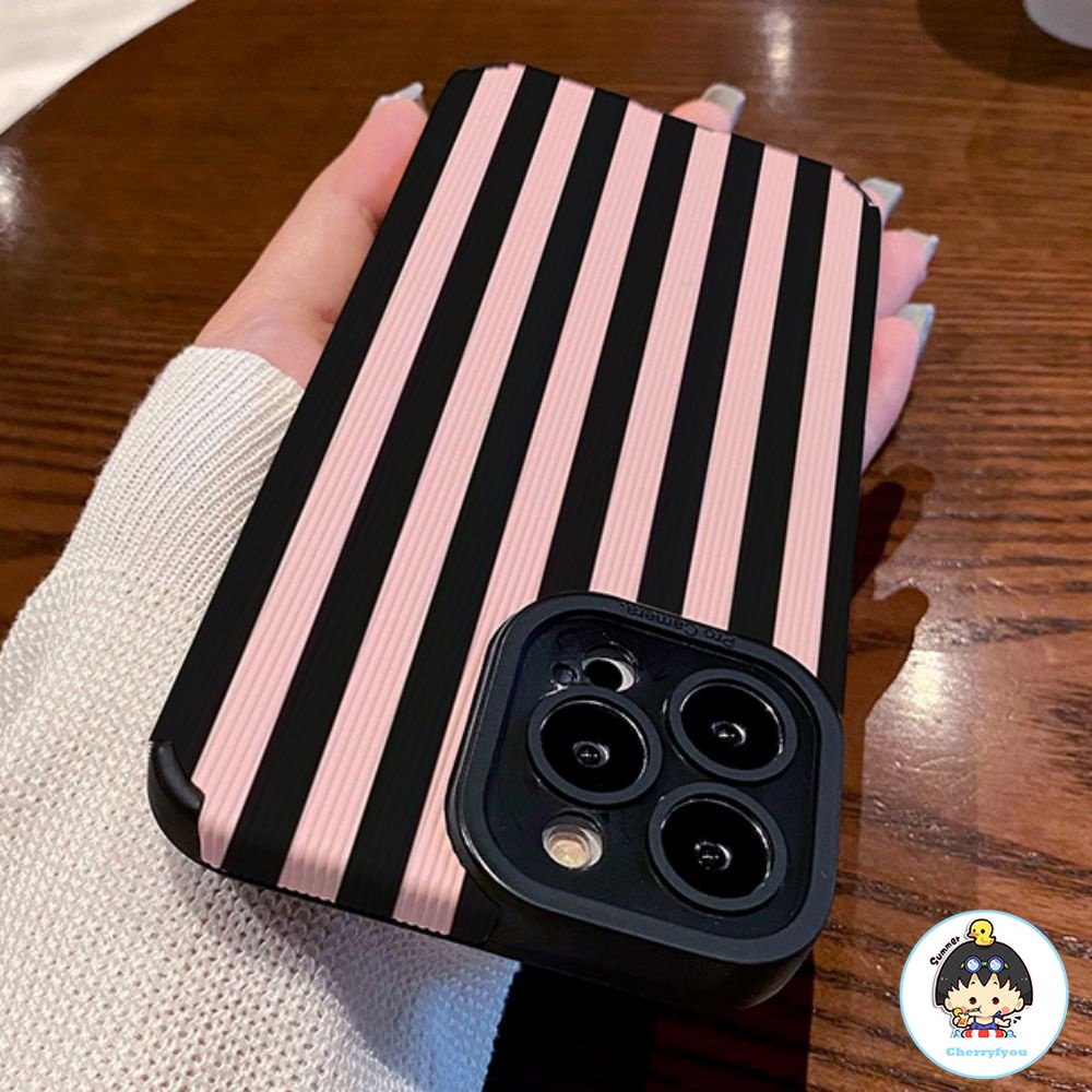 Ốp Điện Thoại Da Giả + TPU Kẻ Sọc Màu Hồng Thời Trang Cho IPhone 14 13 12 11 Pro Max X XR 8 7 Plus SE