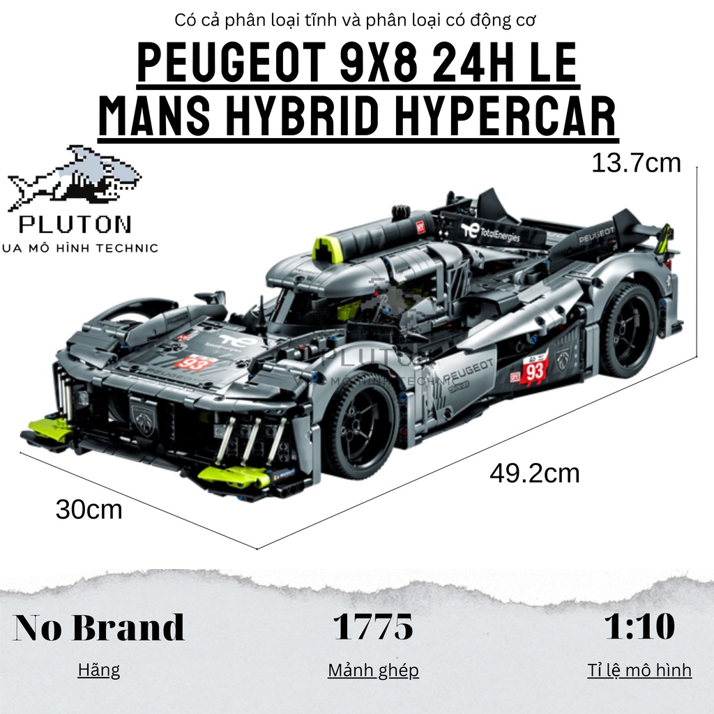Mô hình lắp ráp siêu xe technic PEUGEOT 9X8 24H LeMans Hybrid Hypercar tỉ lệ 1:10 1775 PCS SKU 99033 cung cấp bởi Pluton