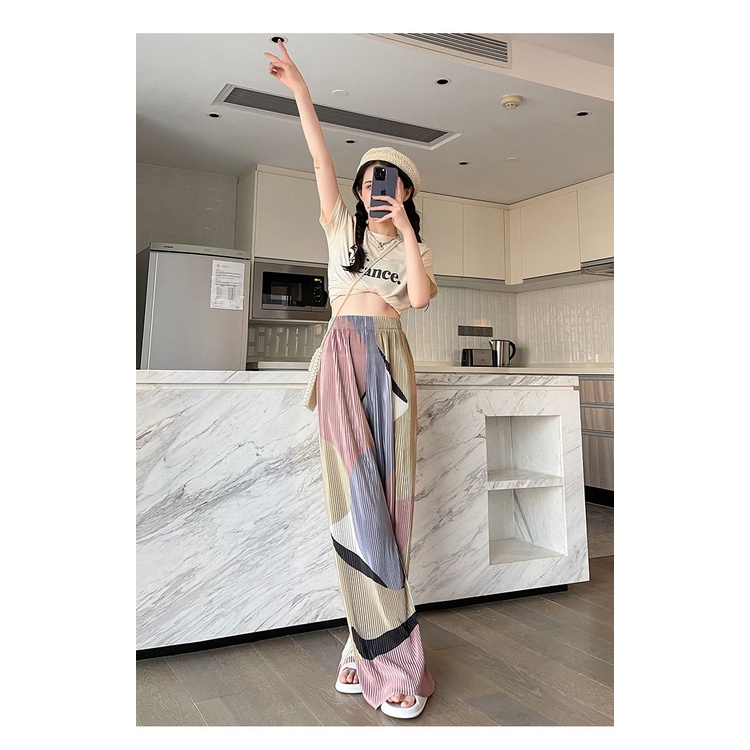 Quần Ống Rộng Lưng Cao Màu Sắc Tương Phản Thời Trang Mùa Hè Cho Nữ