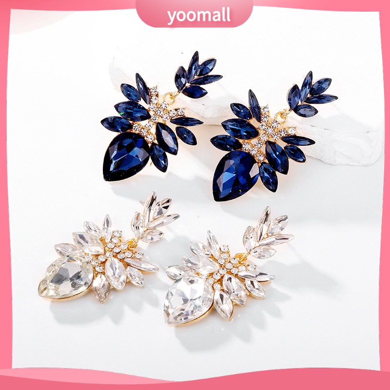 Bông Tai Hình Chiếc Lá Đính Kim Cương Pha Lê Sang Trọng Phong Cách Âu Mỹ Cho Nữ