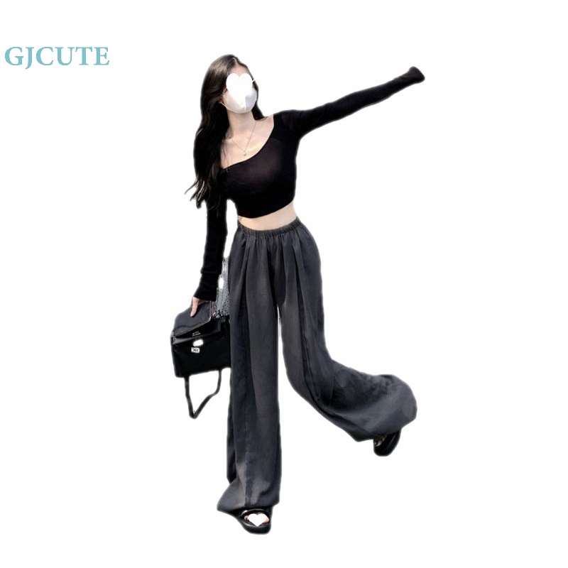 Quần Kaki Ống Rộng Phong Cách Languid Thời Trang Xuân Thu Cho Nữ