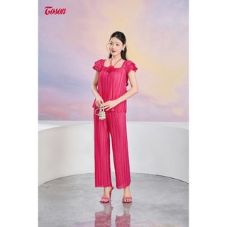 Set bộ lụa hồng dập ly: Áo cánh tiên quần dáng suông Limitted Toson B1257P63