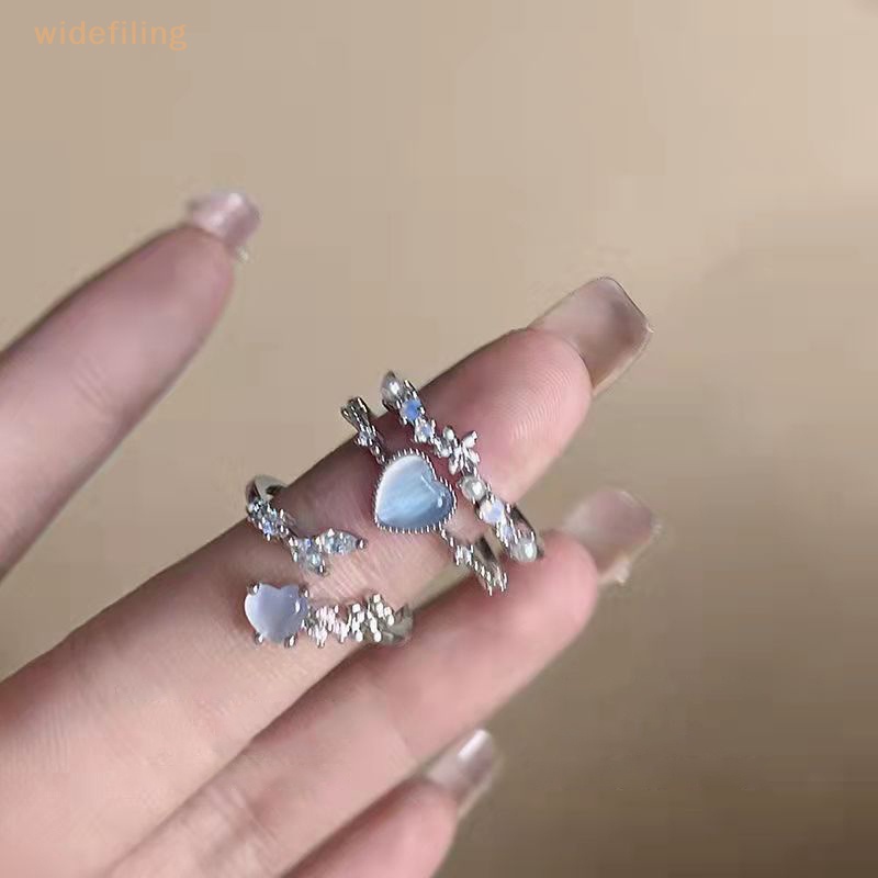 Nhẫn Hở Hình Trái Tim Đính Đá Zircon Màu Xanh Navy Dễ Điều Chỉnh