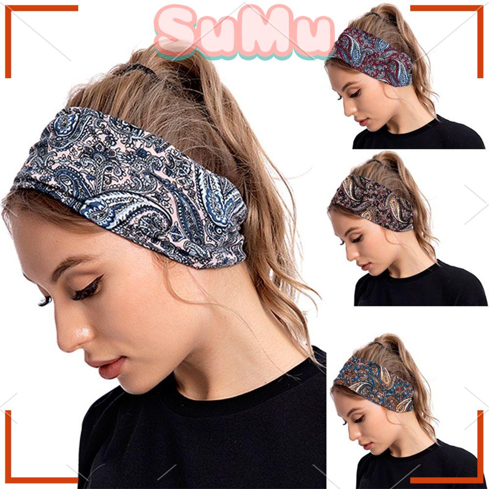 SUMU Băng Đô Cài Tóc Bản Rộng Co Giãn In Họa Tiết Dùng Tập Yoga
