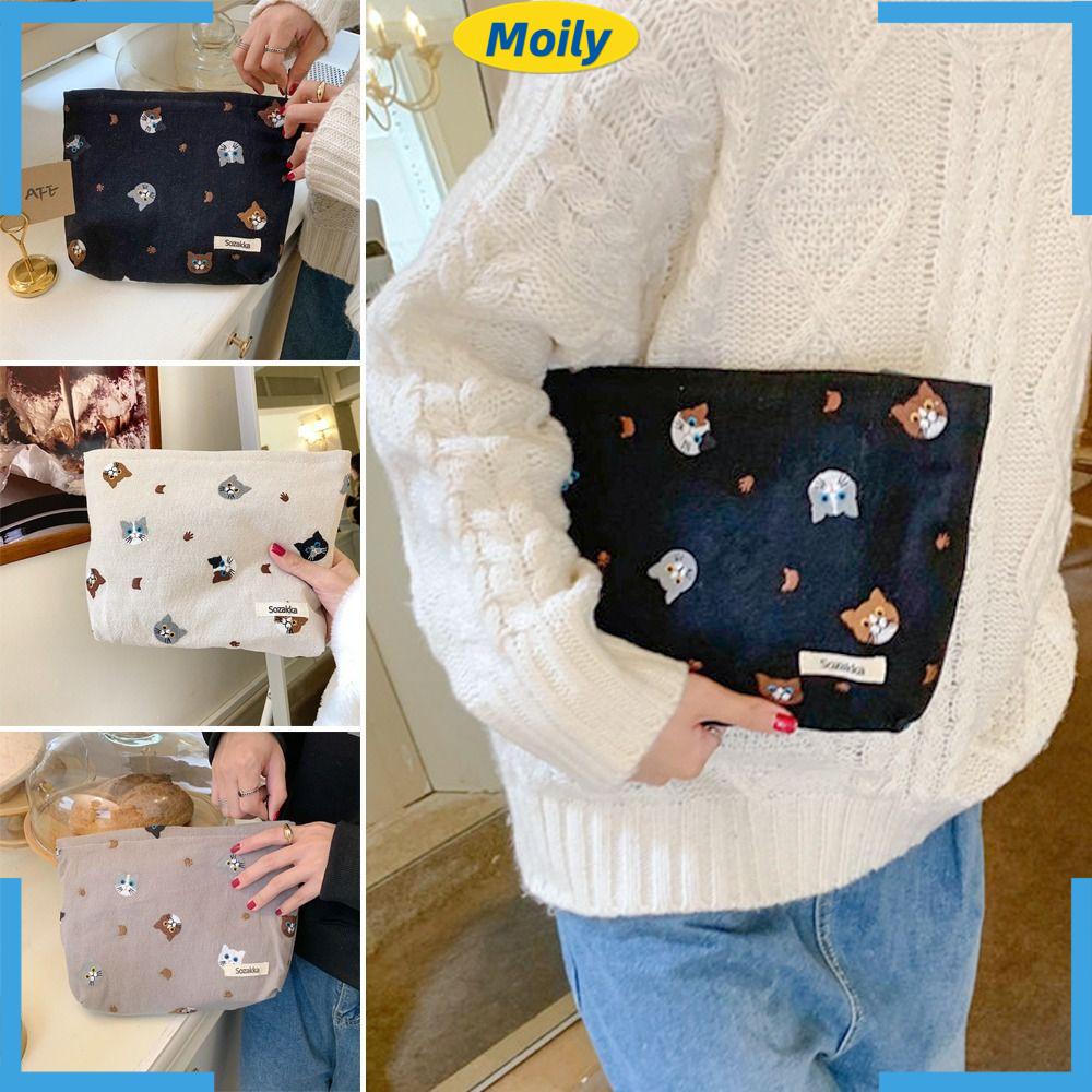 MOILYVN Túi Đựng Bút / Điện Thoại Bằng Vải Cotton Hình Mèo Dễ Thương
