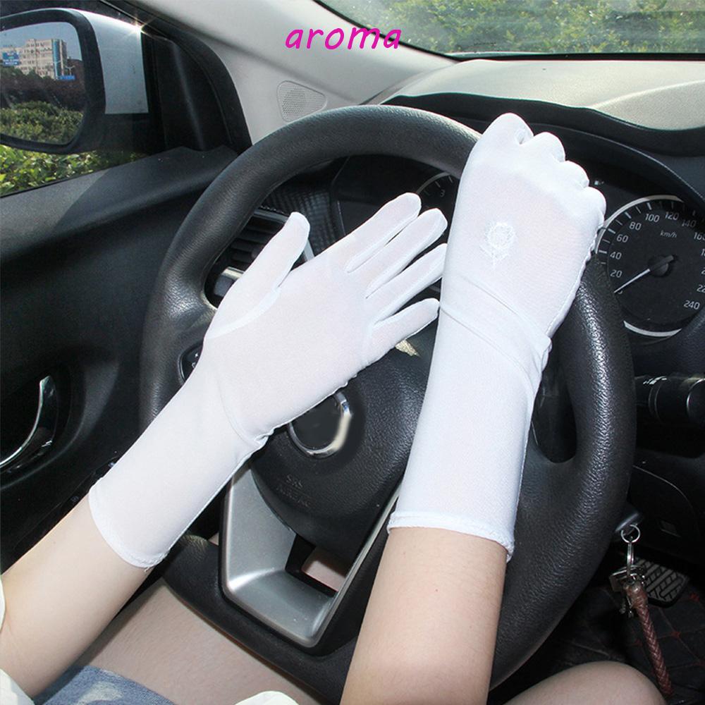 AROMA Găng Tay Chống Nắng Mỏng Co Giãn Thoáng Khí Thêu Họa Tiết Cho Nữ